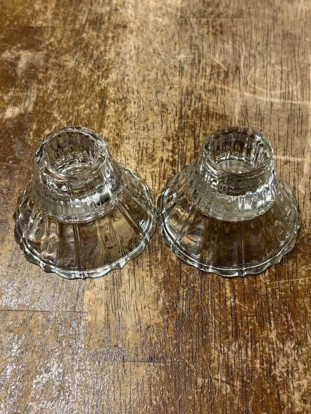 Vintage HOMCO Home Interiors Clear Glass Candle Holders Pair Made in USA Scallop